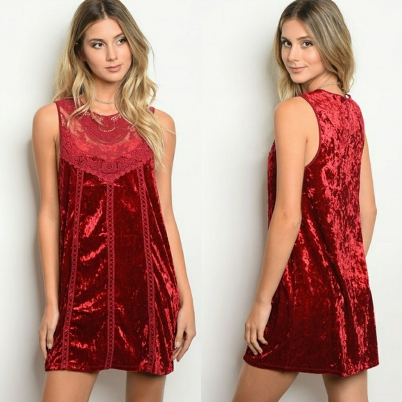 entro Dresses & Skirts - Vintage Ruby Velvet Crochet Dress